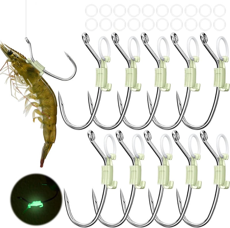 kanama Luminous Live Shrimp Hooks - High Carbon Steel Fishing Hooks Saltwater Corrosion Resistant Barbed Strong Hooks Freshwater Shrimp Walker, Ideal for Bass, Groupers, Pike, Catfish & More - Image 1